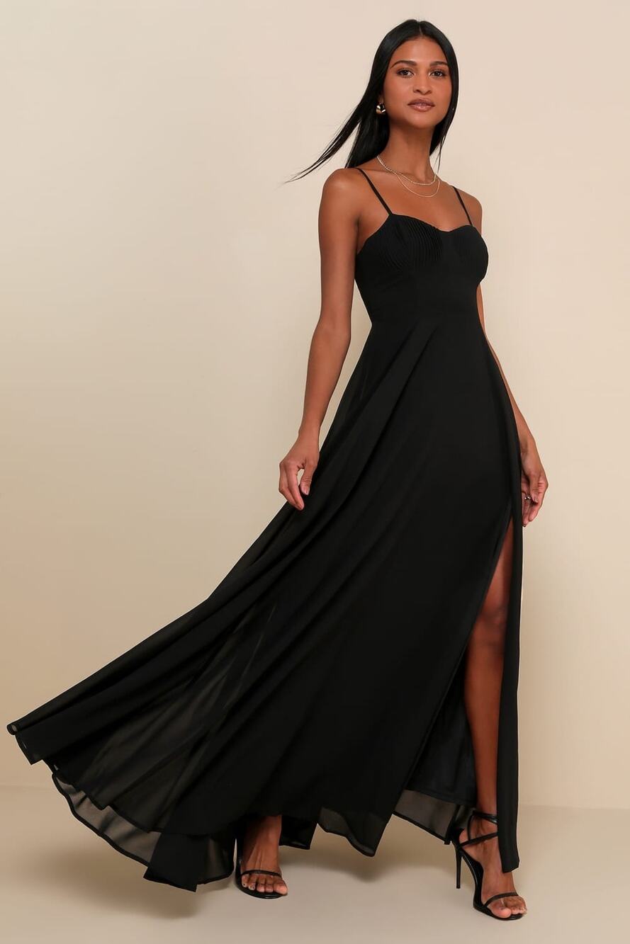 NWT Lulus Cause for Commotion Black Pleated Bustier Maxi Dress Bridesmaid Size M